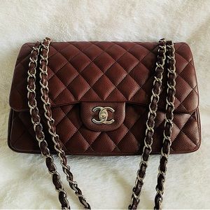Chanel Double Flap Jumbo Caviar in Burgundy